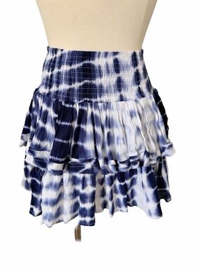 Muche Et Muchette Tie-Dye Blue Smocked Tiered Mini Skirt Sz ONE